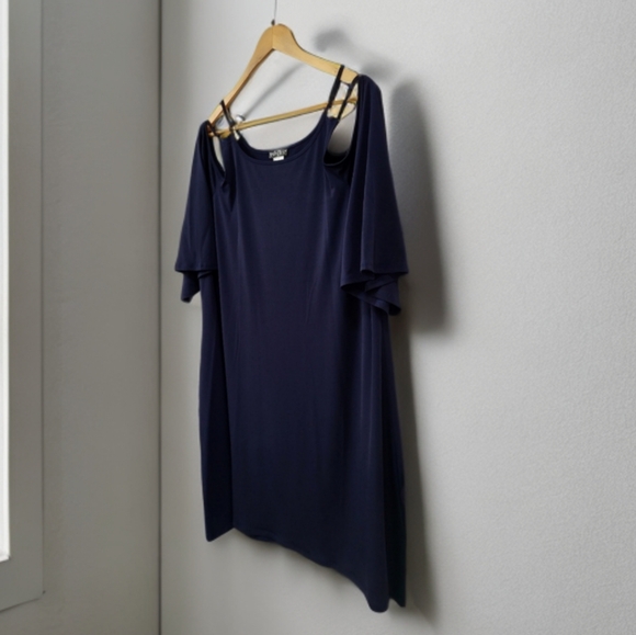 🌿Venus Women's Navy Blue XL Drop Shoulder Cold Shoulder Strappy Dress - Picture 4 of 12